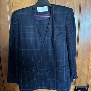 Michelle Stuart Navy Blazer with matching skirt Subtle Multicolor Windowpane.